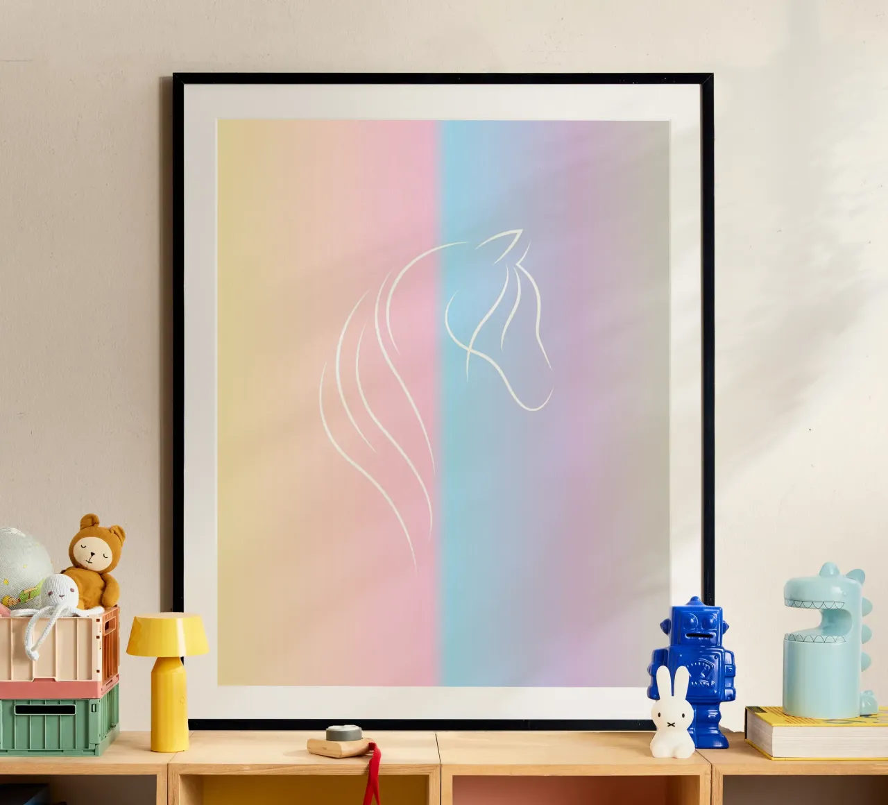 line horse in gradient poster con telaio in alluminio da Creaton
