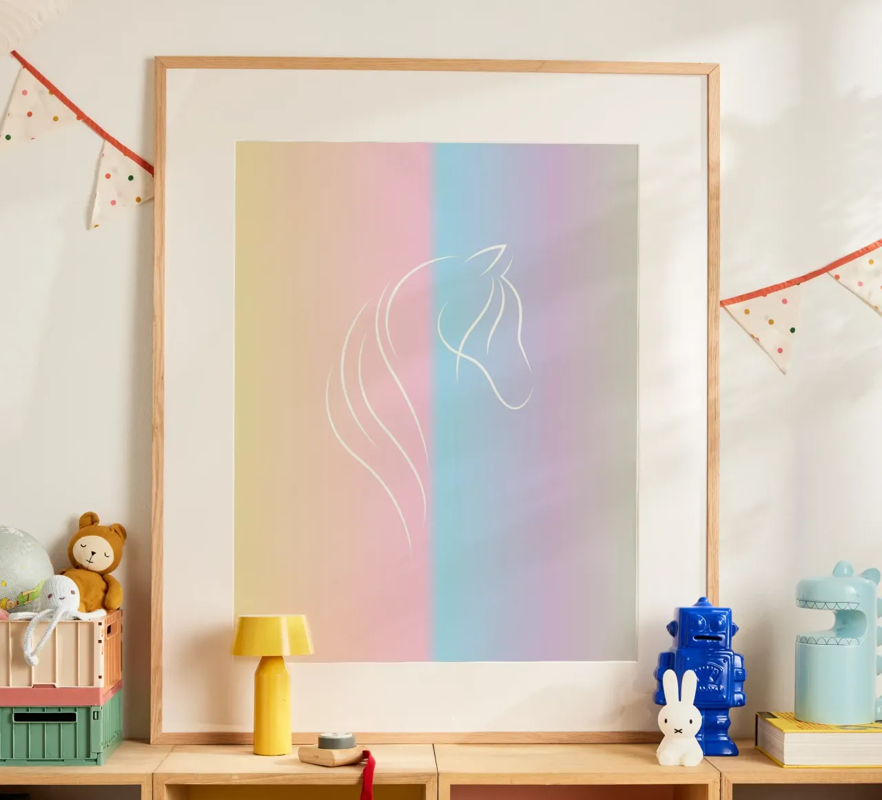 line horse in gradient poster con telaio in alluminio da Creaton