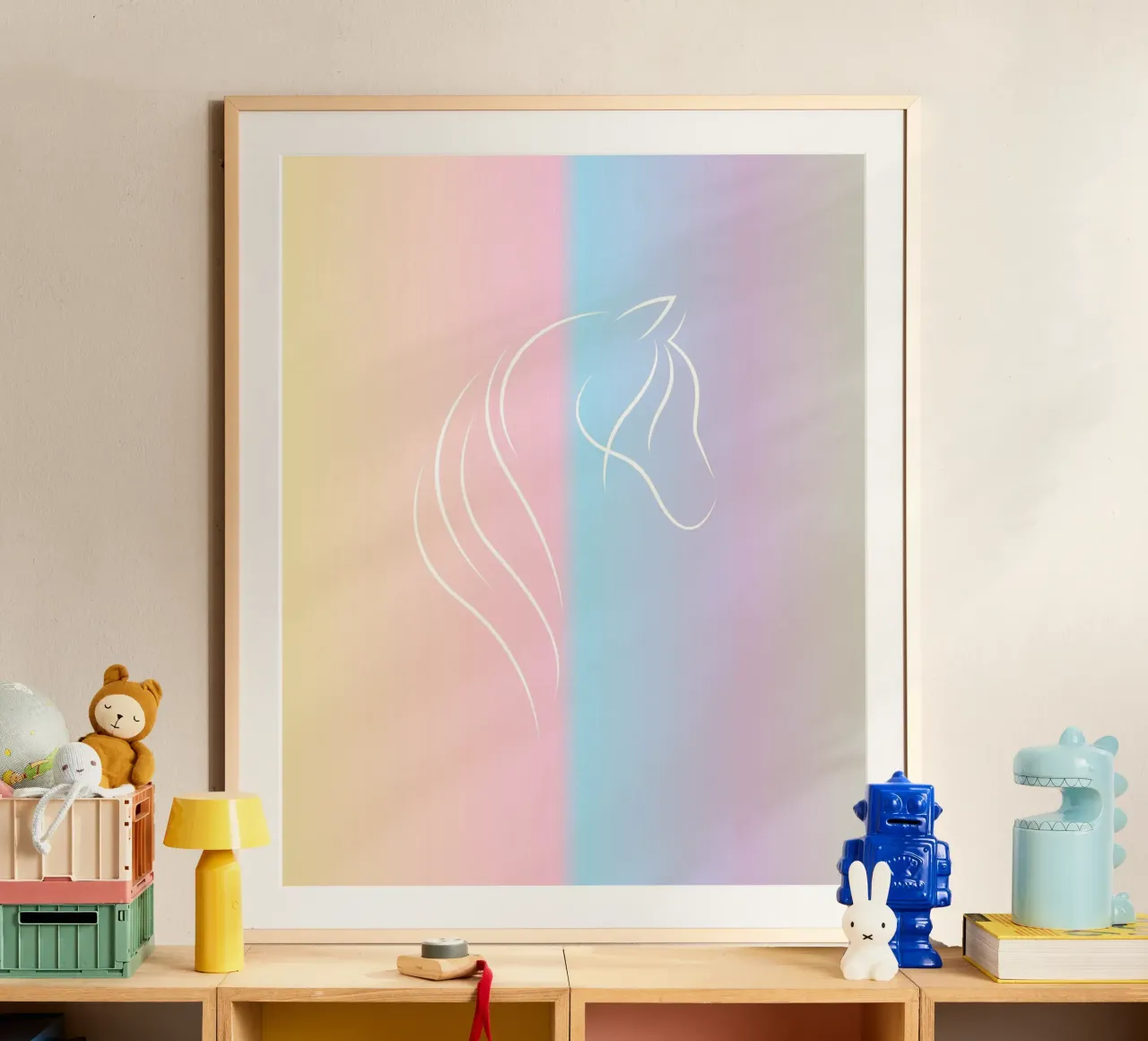 line horse in gradient poster con telaio in alluminio da Creaton