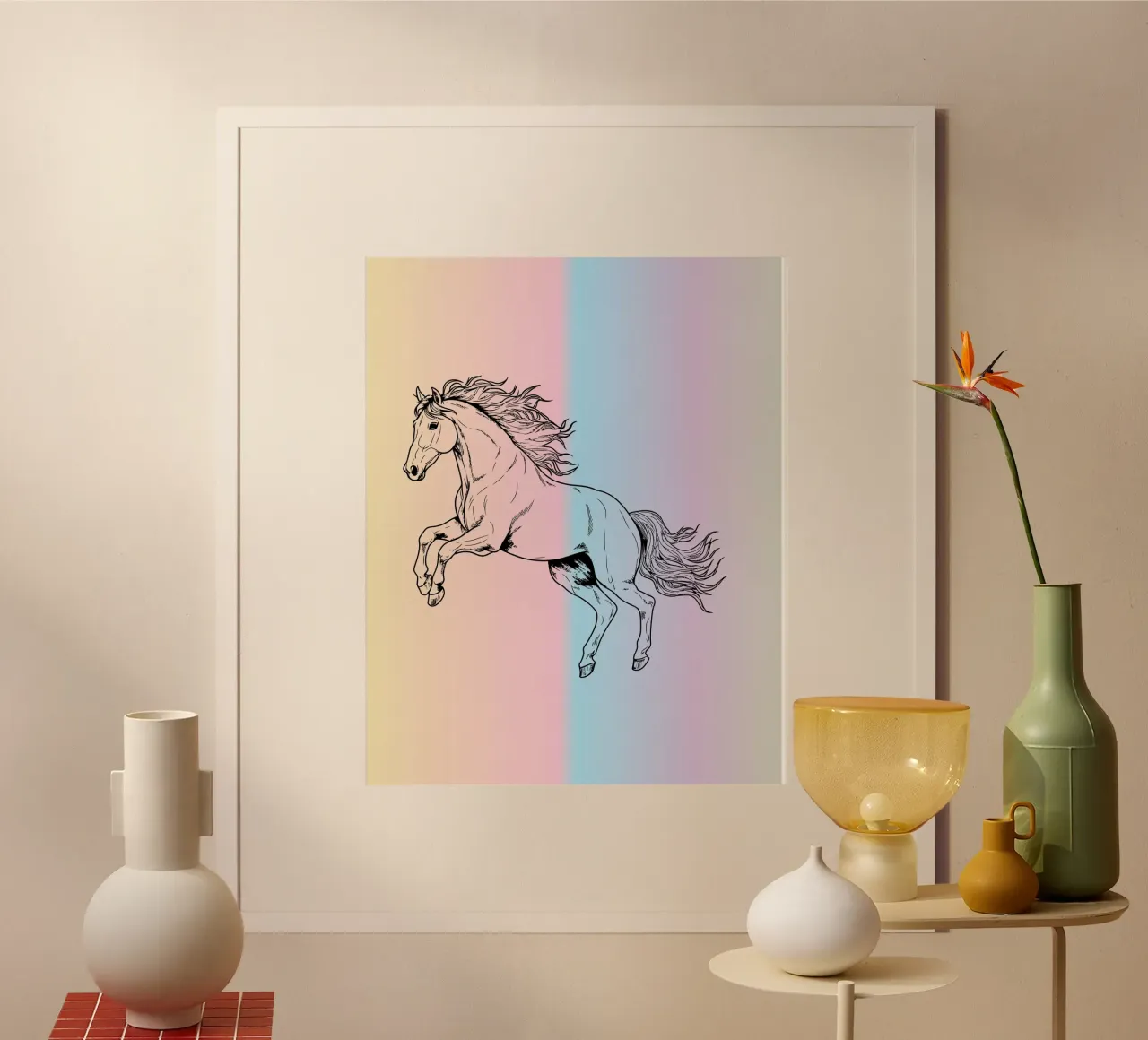 line horse jump in gradient poster con telaio in alluminio da Creaton