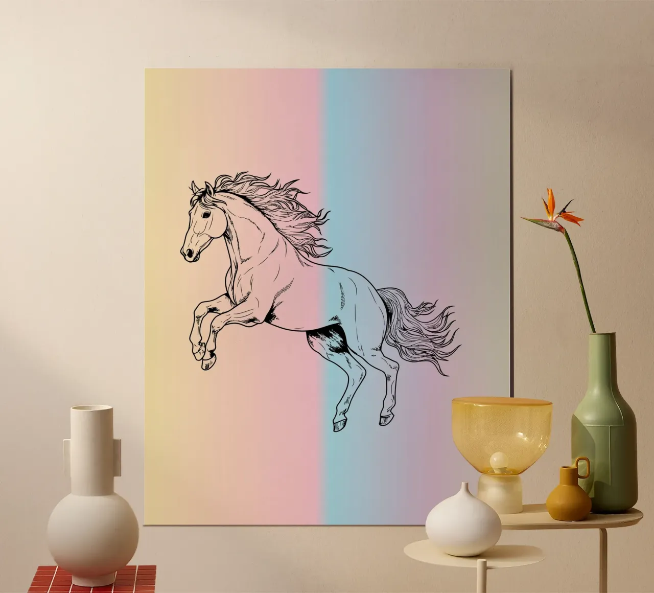 line horse jump in gradient poster con telaio in alluminio da Creaton