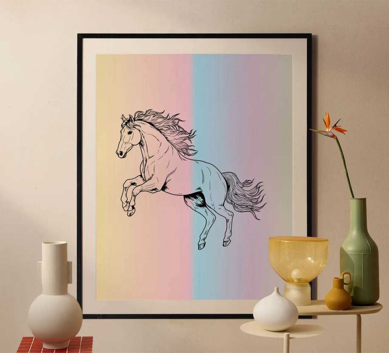line horse jump in gradient poster con telaio in alluminio da Creaton