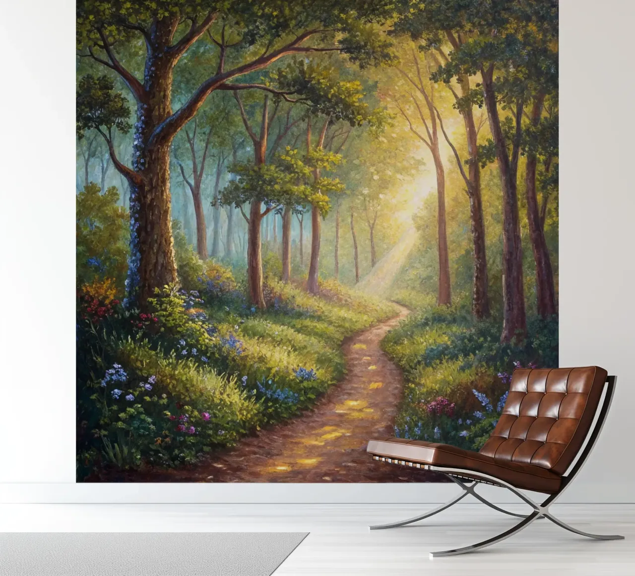 Zonovergoten bospad fotobehang van Artistic-shop