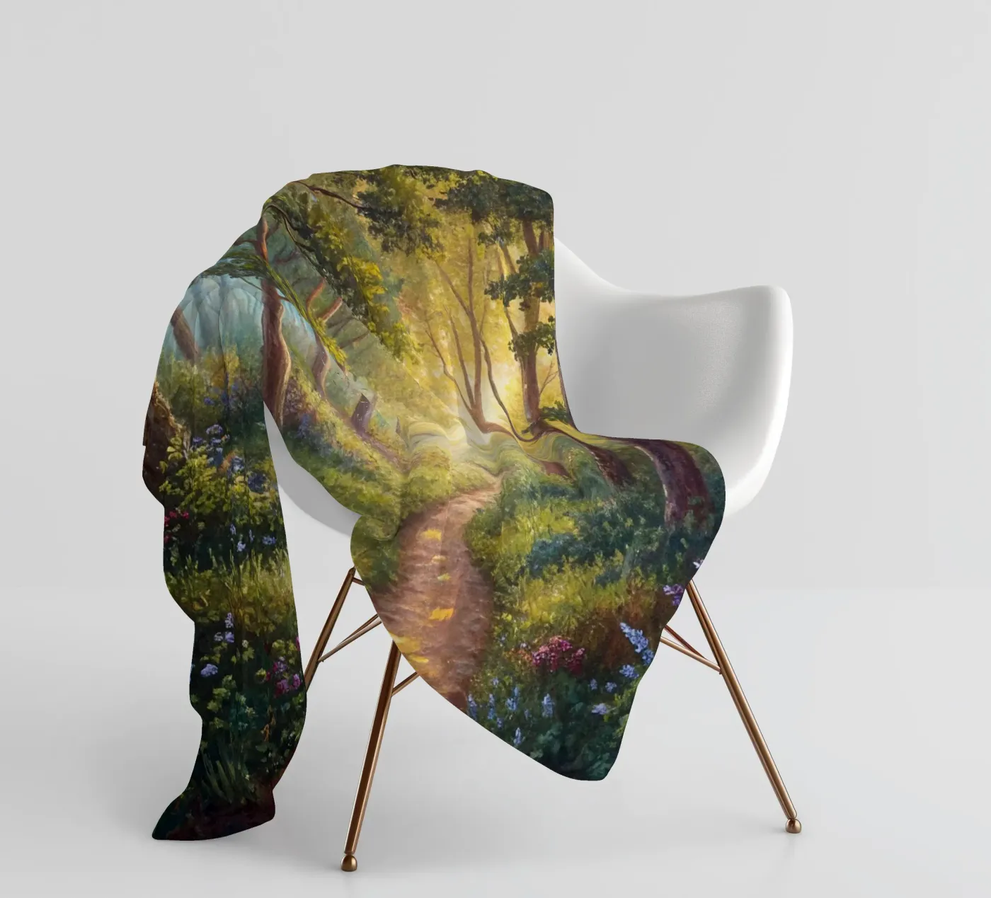 Sunlit Forest Path fleece blanket by Artistic-shop