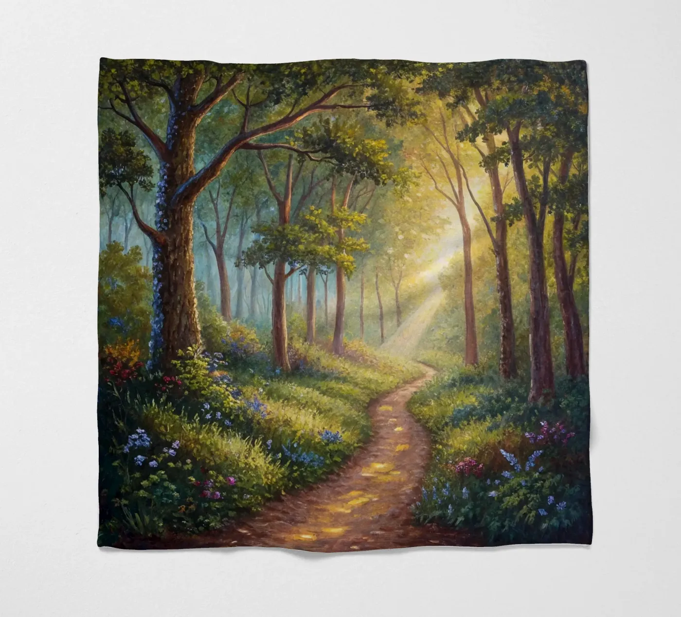 Sunlit Forest Path fleece blanket by Artistic-shop