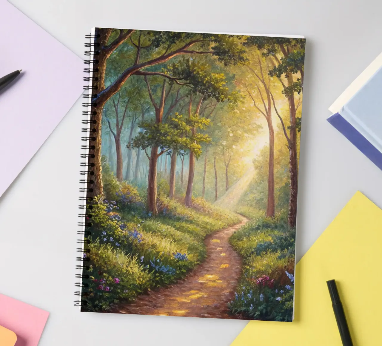 Sentiero forestale illuminato dal sole diario ad anelli da Artistic-shop