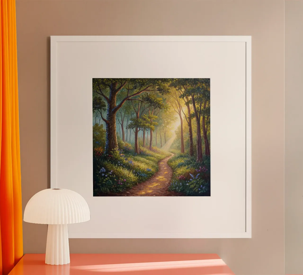 Sentiero forestale illuminato dal sole poster da Artistic-shop
