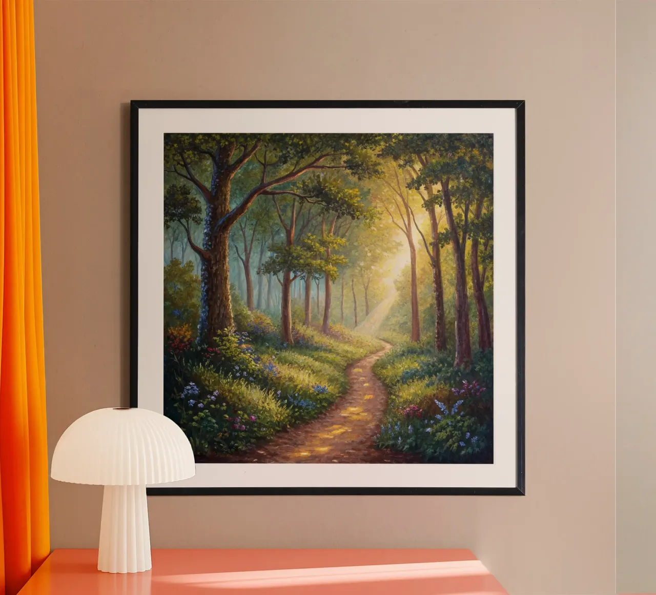 Sentiero forestale illuminato dal sole poster da Artistic-shop
