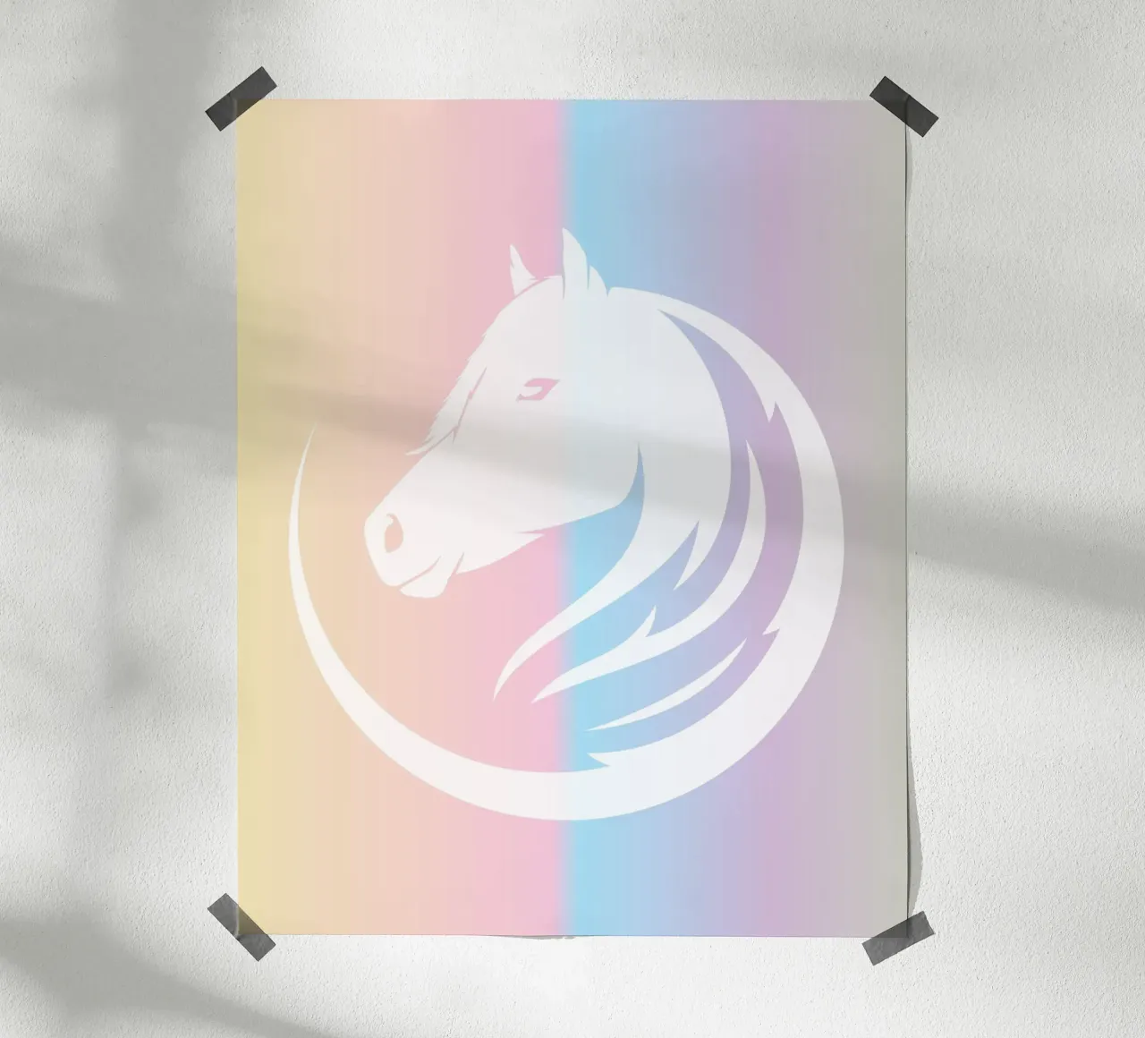 white line horse in gradient poster con telaio in alluminio da Creaton