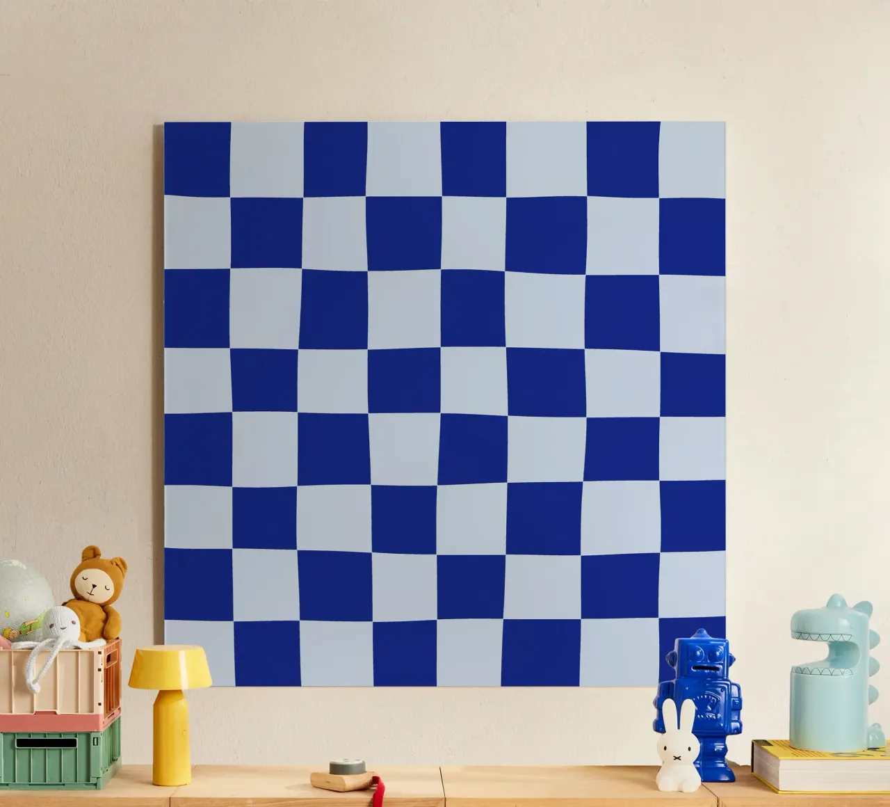 Groovy retro vibrant pattern checks- Blue plexiglass da TijanaArtStudio88