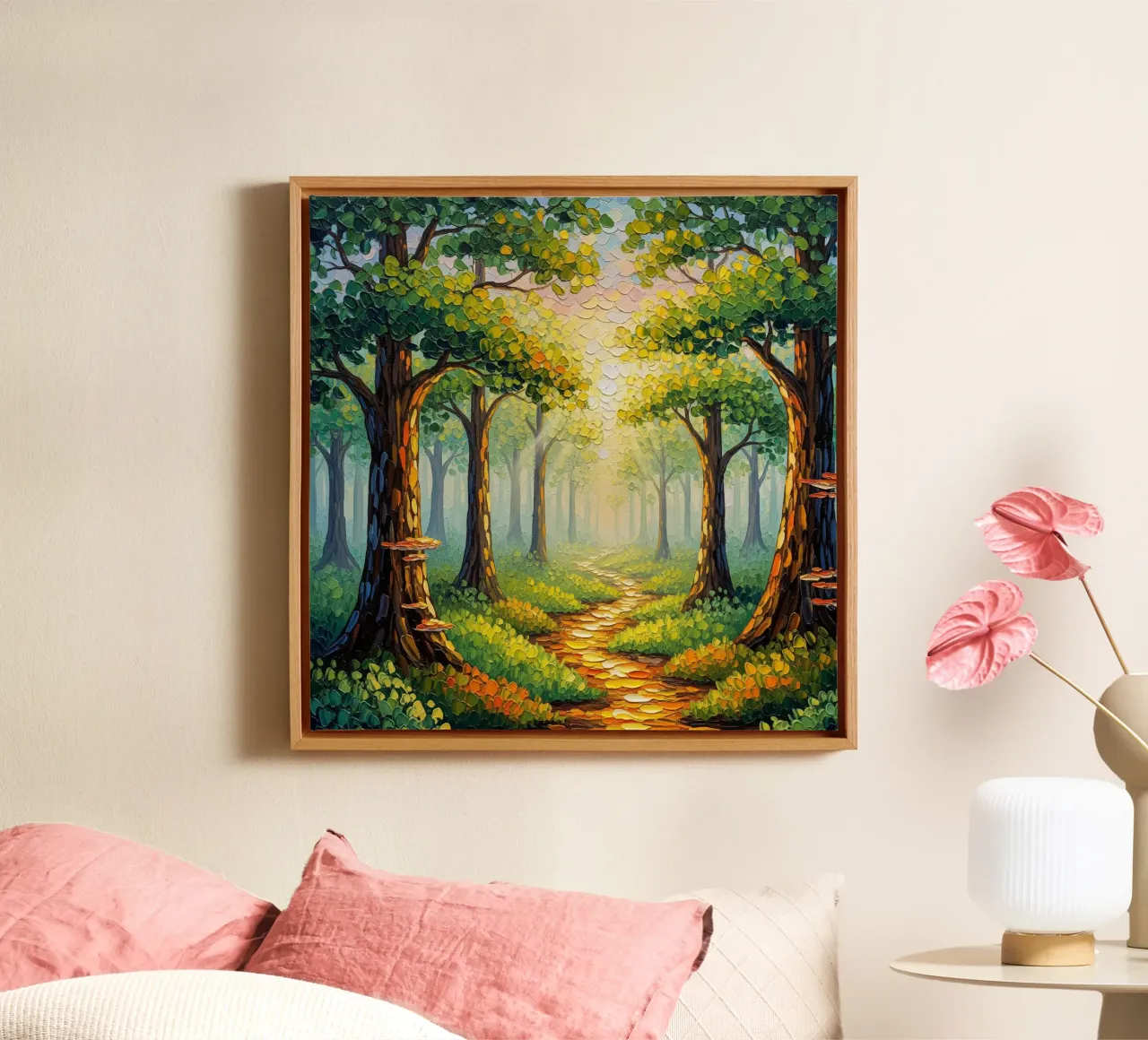 Il sentiero del legno del cuore: Un viaggio inondato di sole tela con Cornice a cassetta da Artistic-shop
