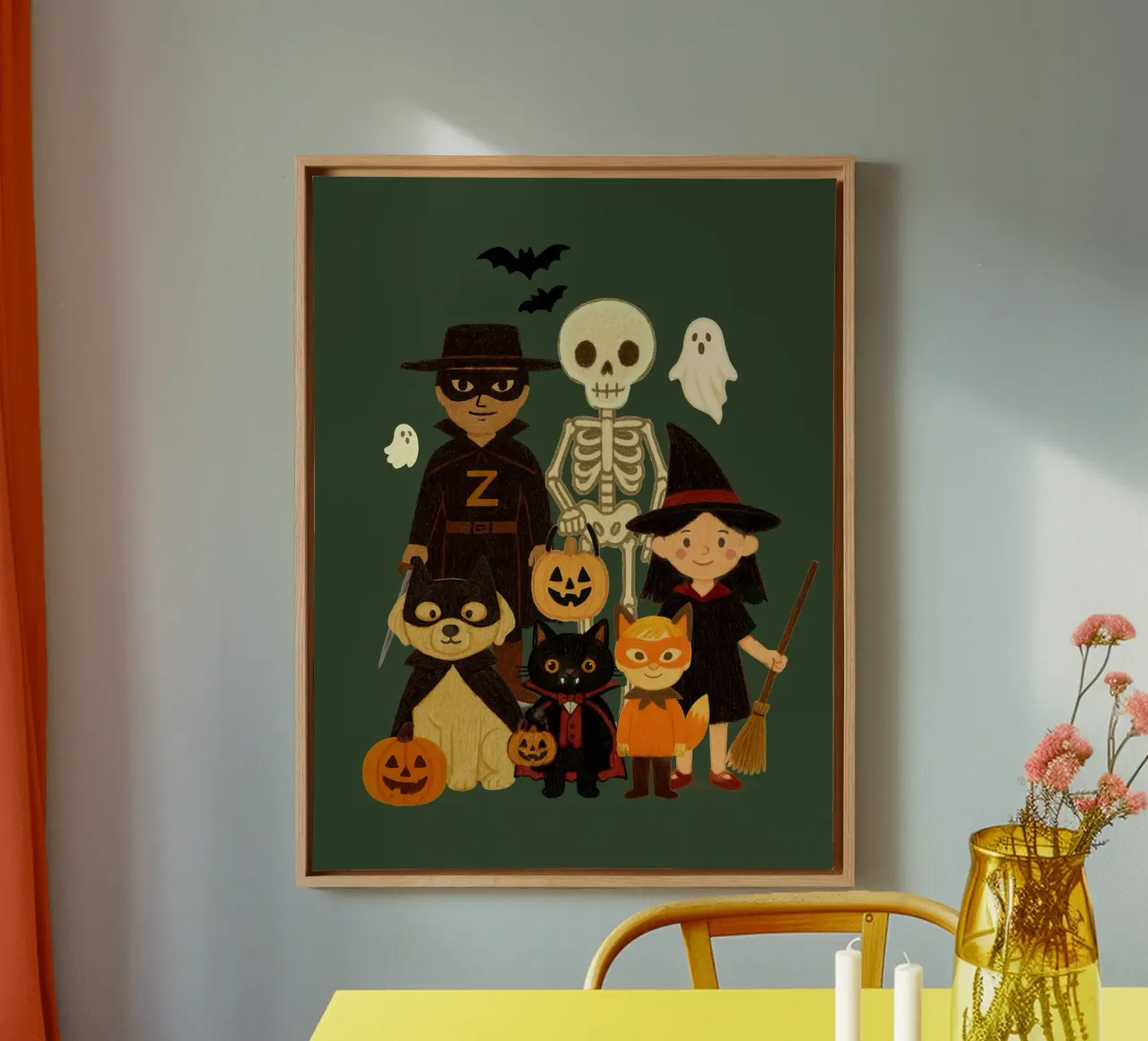 Illustrazione della piccola banda di Halloween tela con Cornice a cassetta da Taika Tori Art