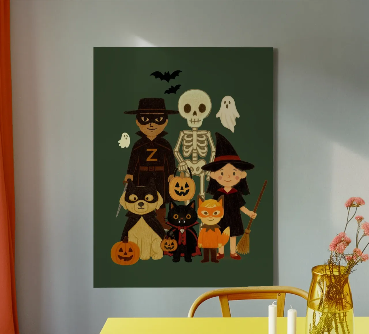 Illustrazione della piccola banda di Halloween tela con Cornice a cassetta da Taika Tori Art