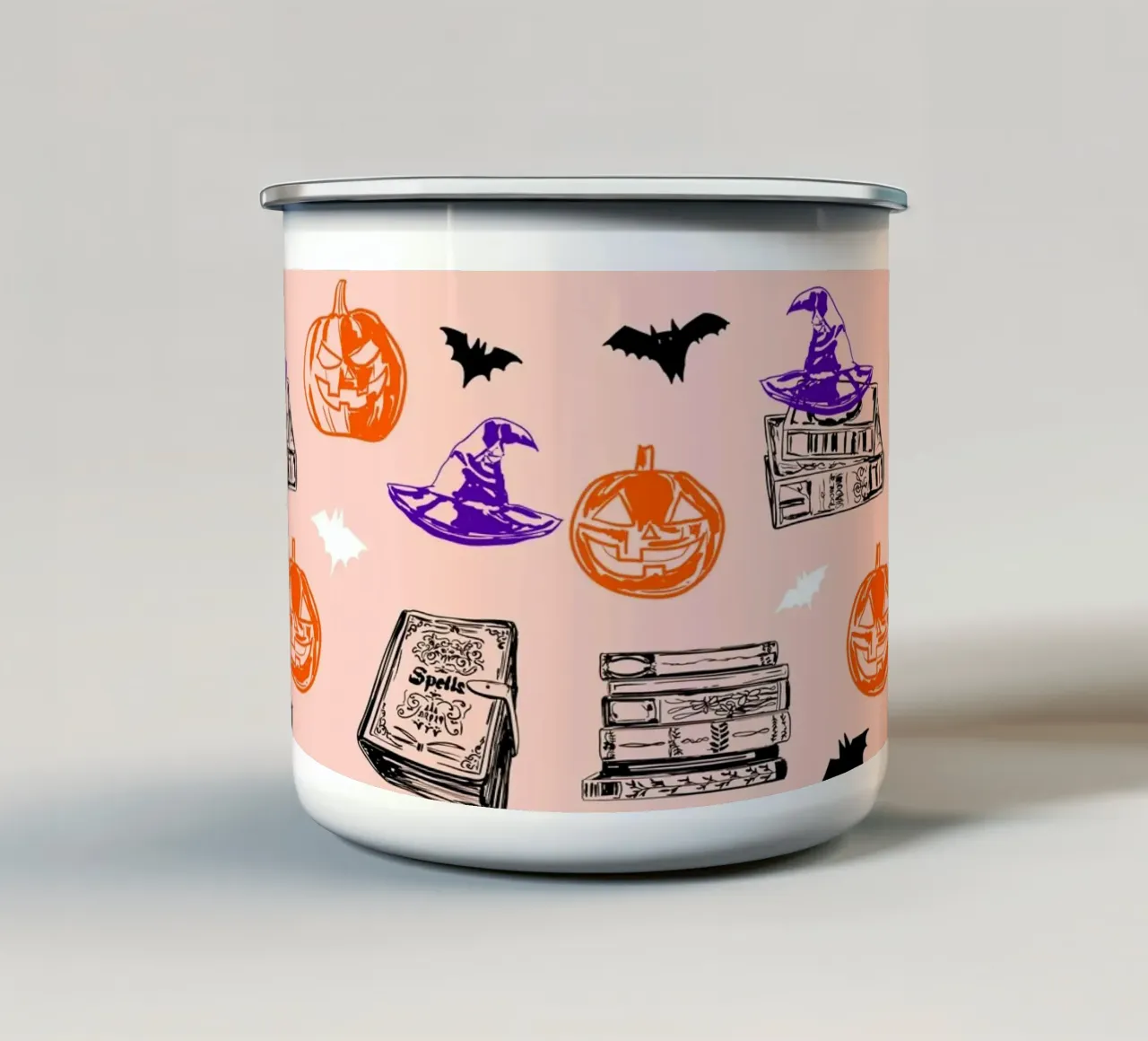 Modello di libro della strega di Halloween tazza in smalto da EDMPROJECT