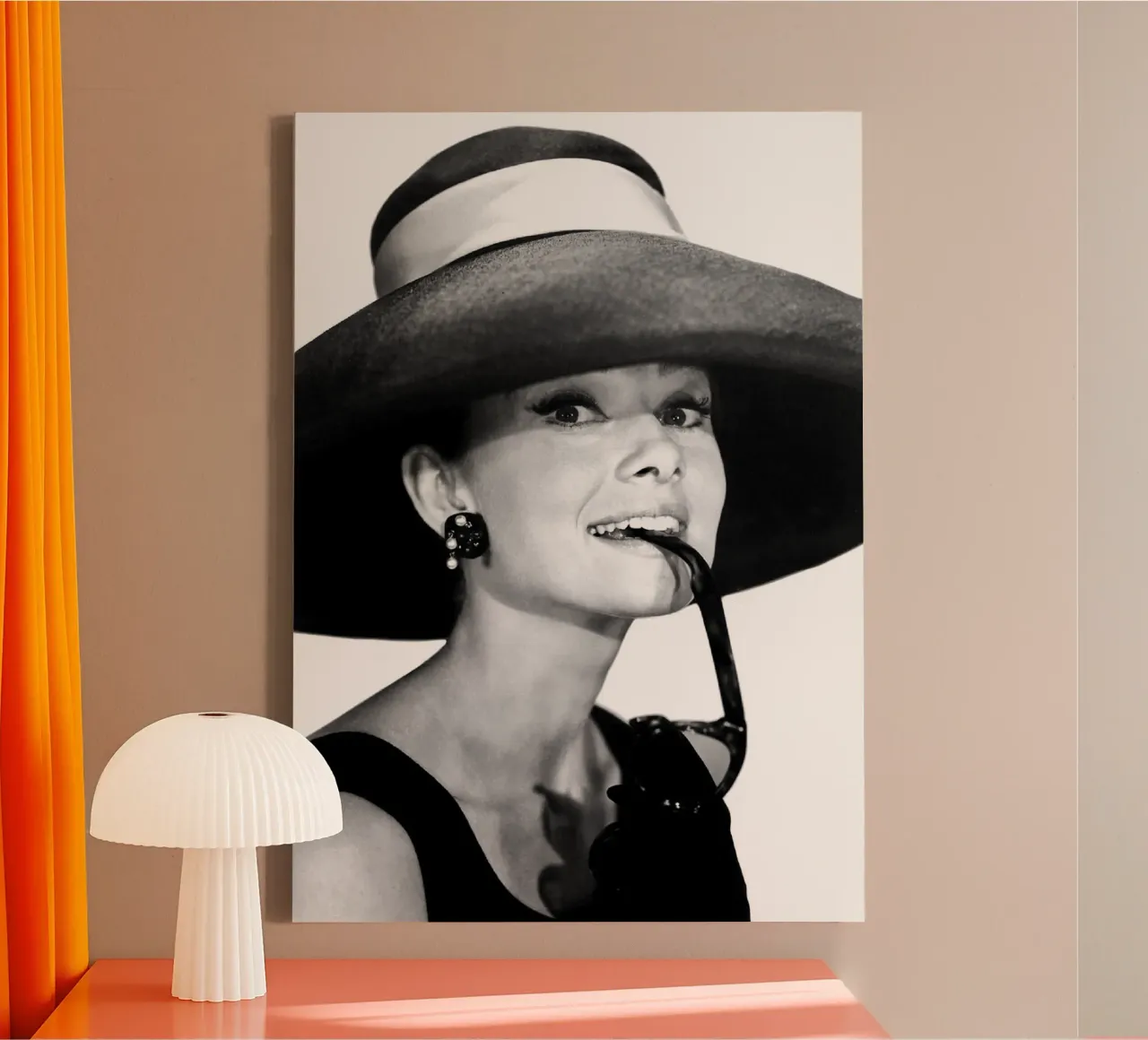 Audrey Hepburn in a summer outfit canvas with Floater frame by April Lewis