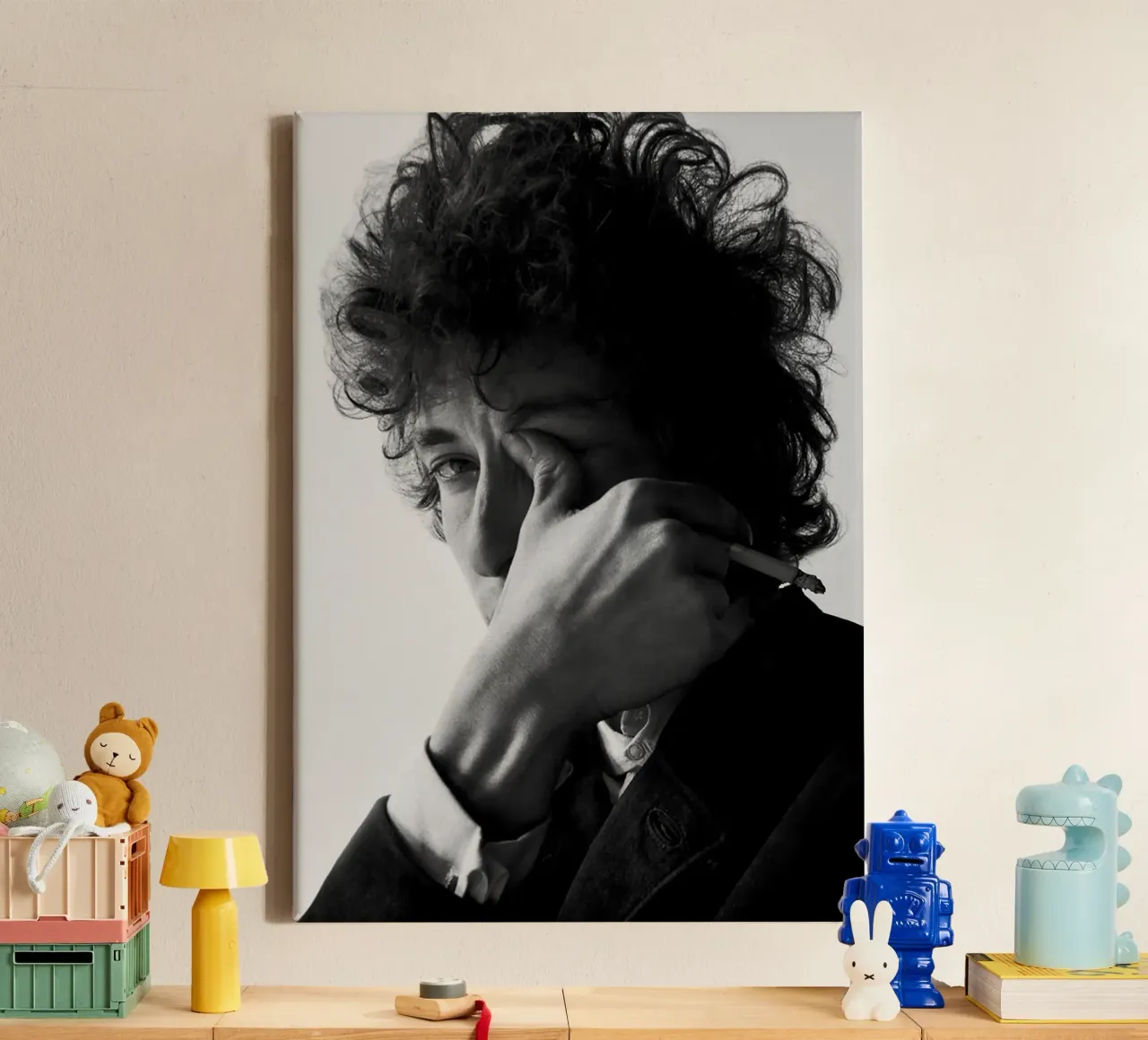 Bob Dylan II lienzo con Marco flotante de April Lewis