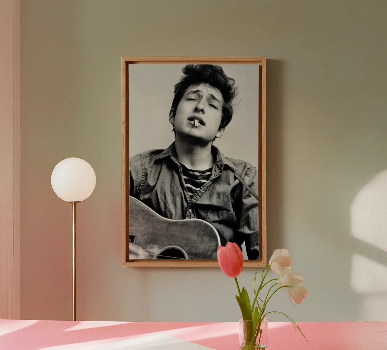 Bob Dylan con la chitarra tela con Cornice a cassetta da April Lewis