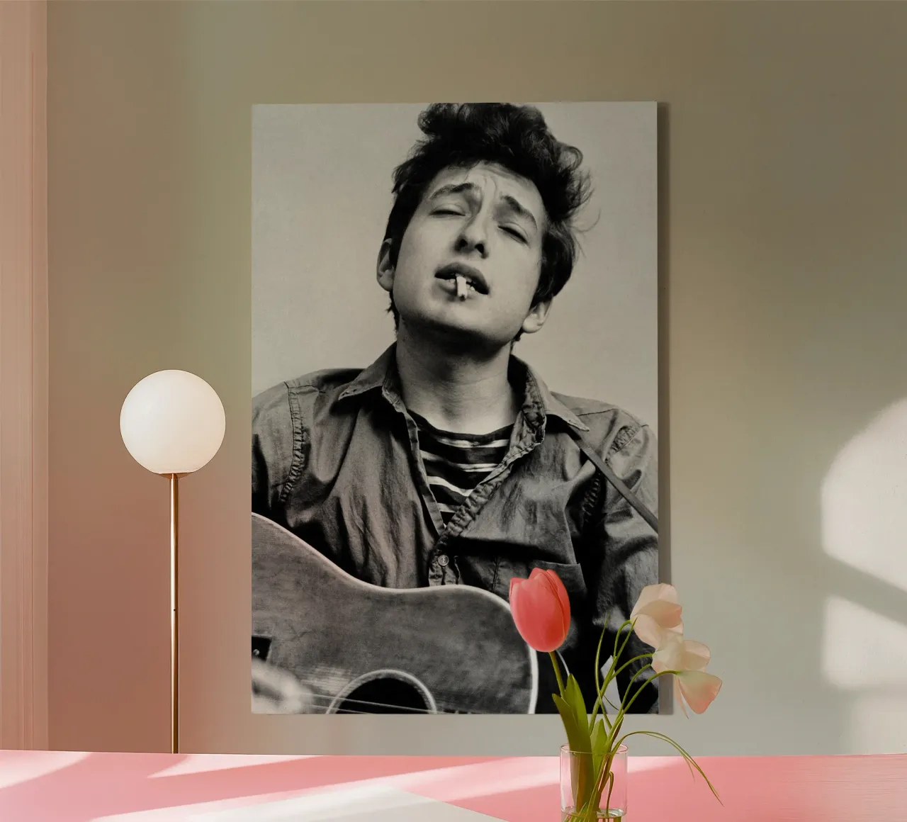 Bob Dylan con la chitarra tela con Cornice a cassetta da April Lewis