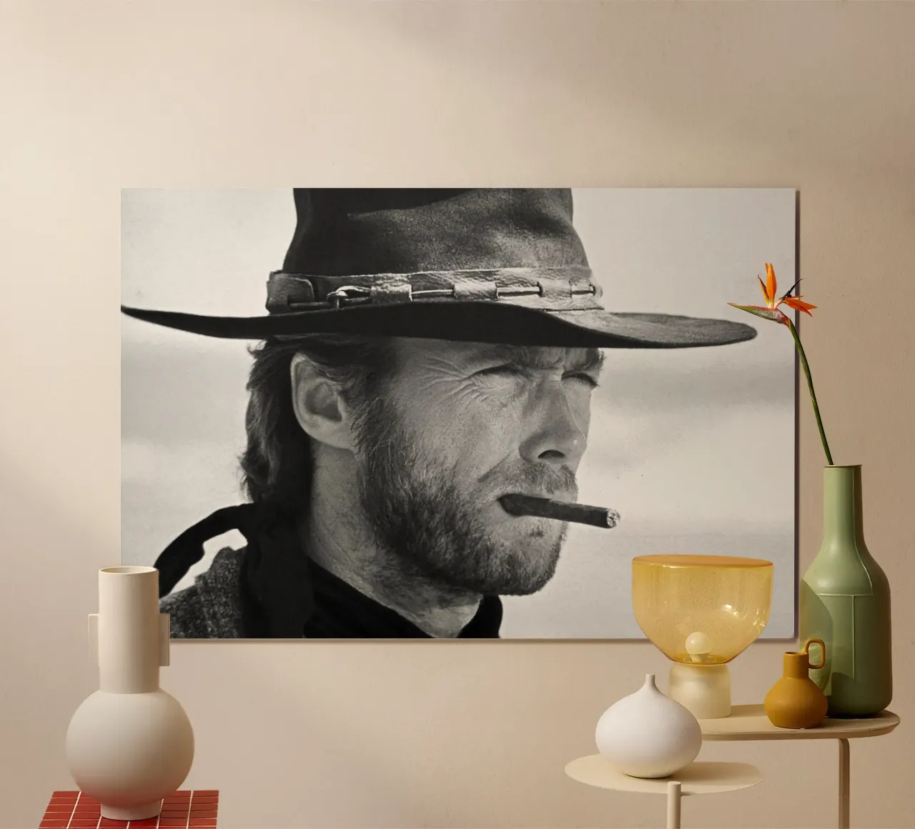Clint Eastwood in The Good, the Bad and the Ugly Poster mit Kunststoffrahmen von April Lewis