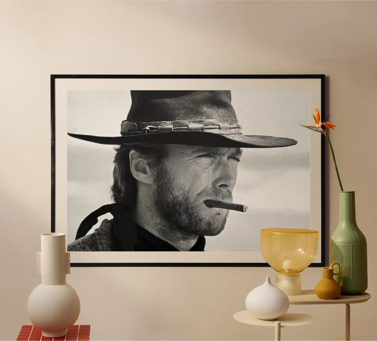 Clint Eastwood in The Good, the Bad and the Ugly Poster mit Kunststoffrahmen von April Lewis