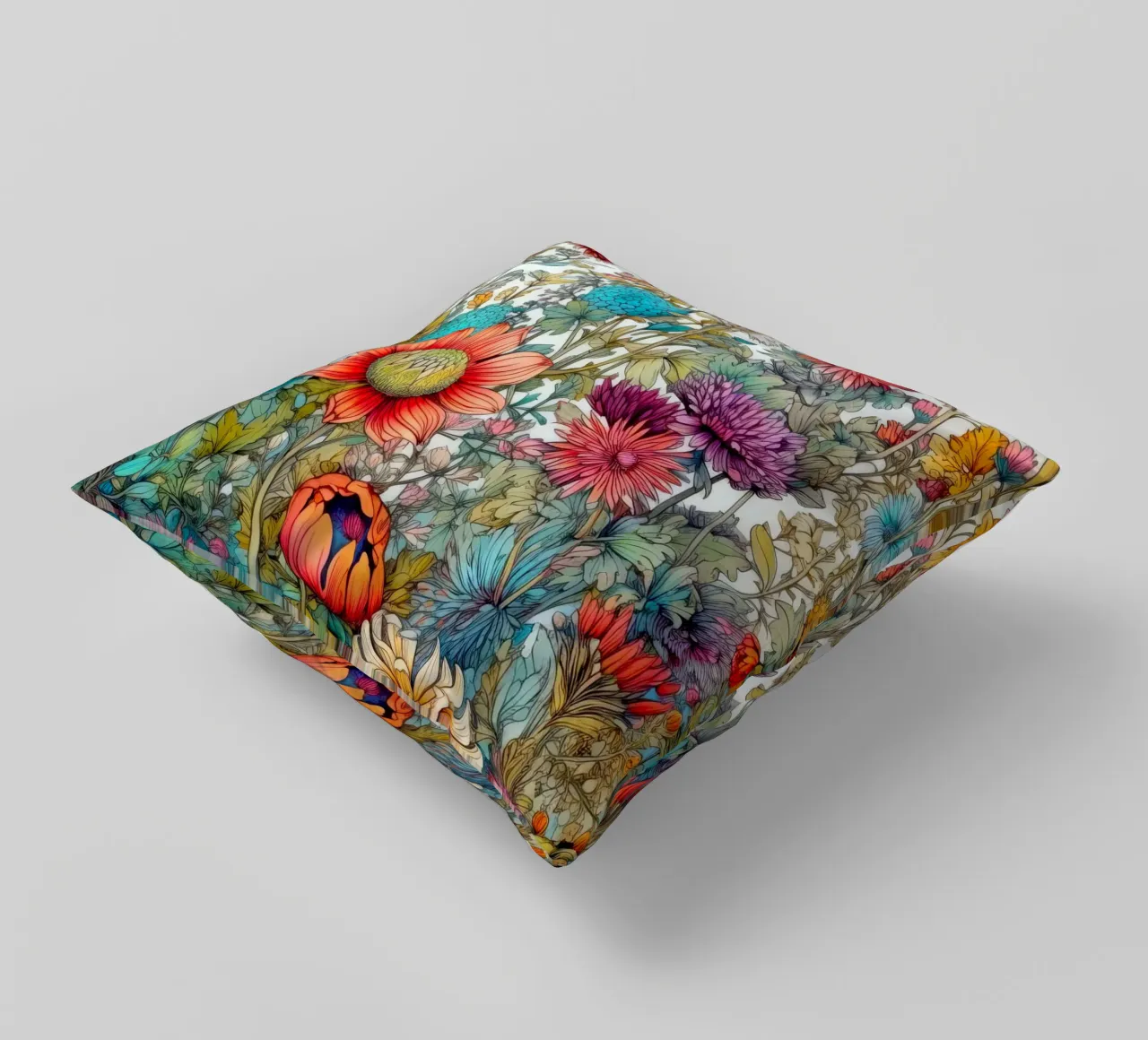 Spring Meadow of Wild Plants decorative cushion by Justyna Jaszke JBJart
