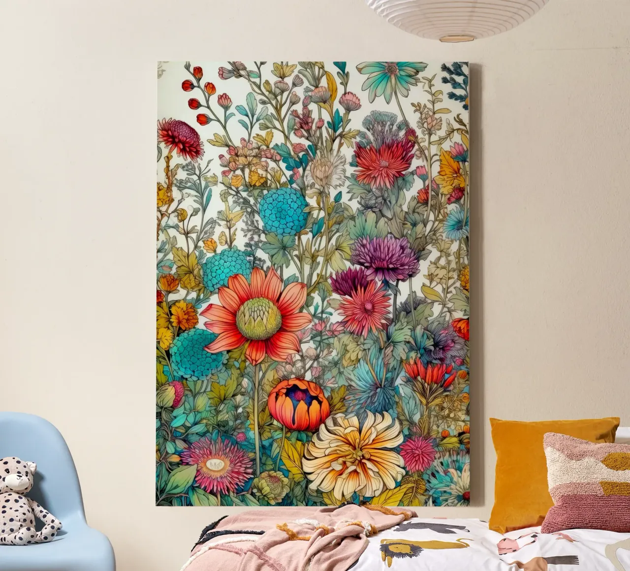 Spring Meadow of Wild Plants canvas with Floater frame by Justyna Jaszke JBJart