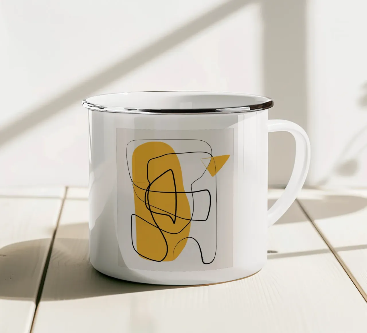 Giallo e linee d'arte tazza in smalto da Little Dean