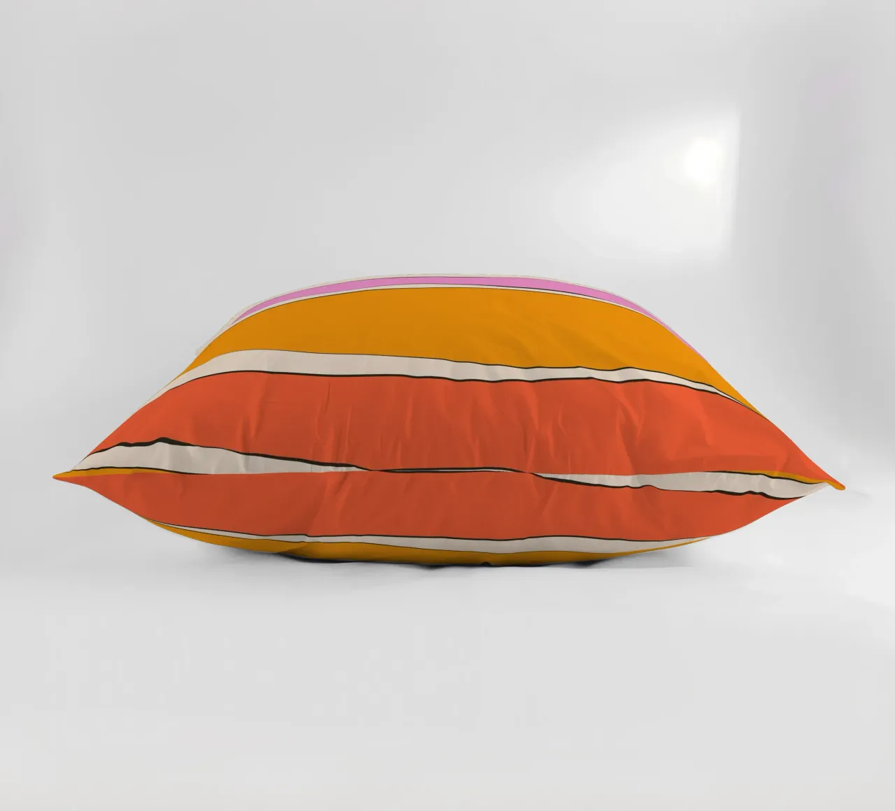 Warm pink orange lines decorative cushion by BAINAI