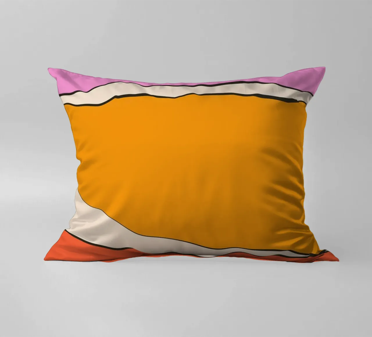 Warm pink orange lines decorative cushion by BAINAI