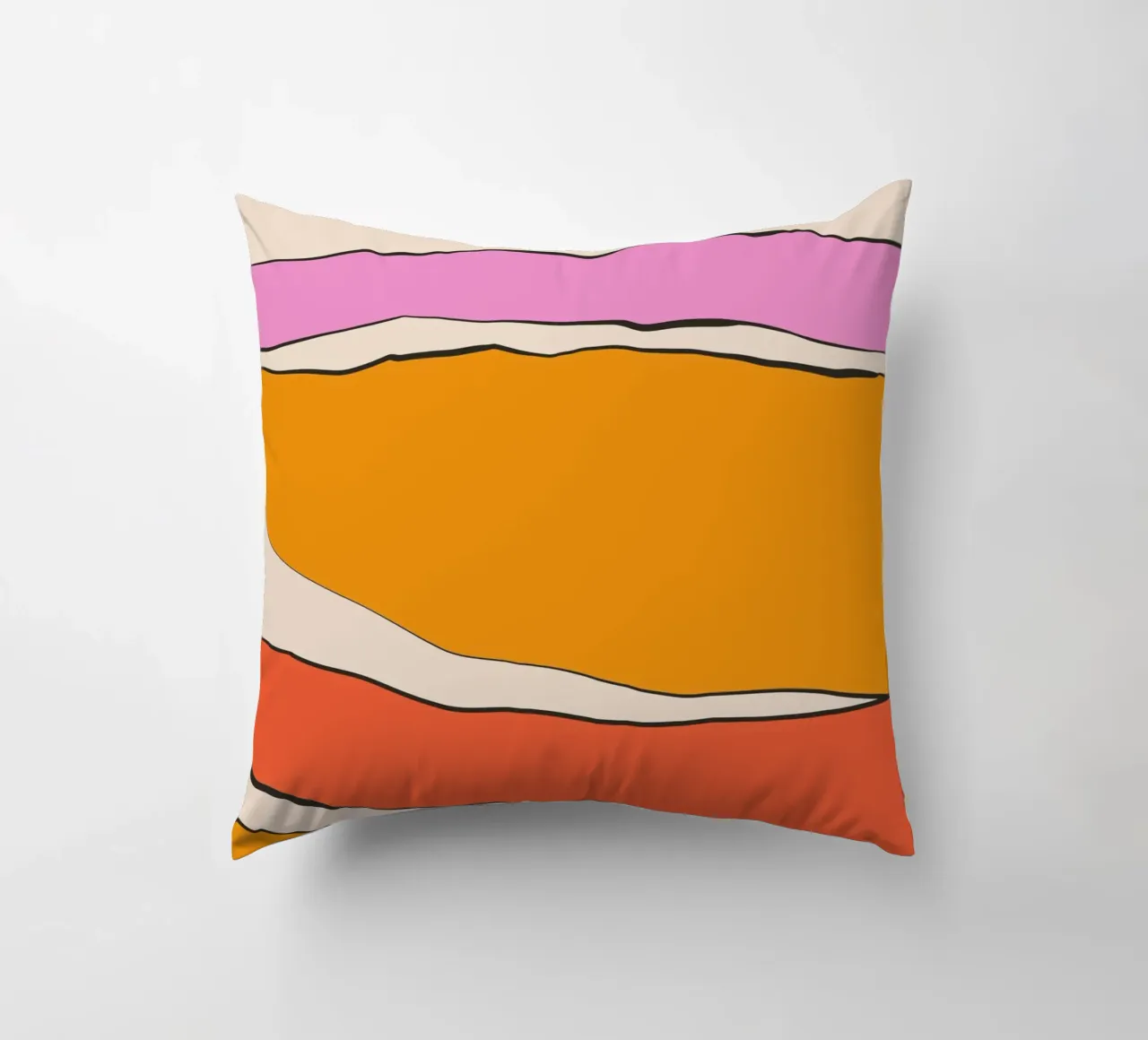 Warm pink orange lines decorative cushion by BAINAI