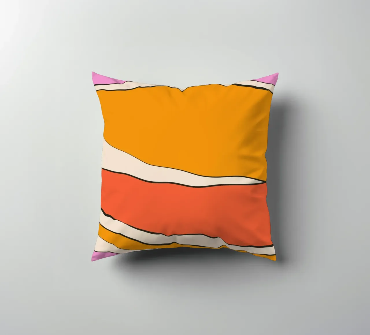 Warm pink orange lines decorative cushion by BAINAI