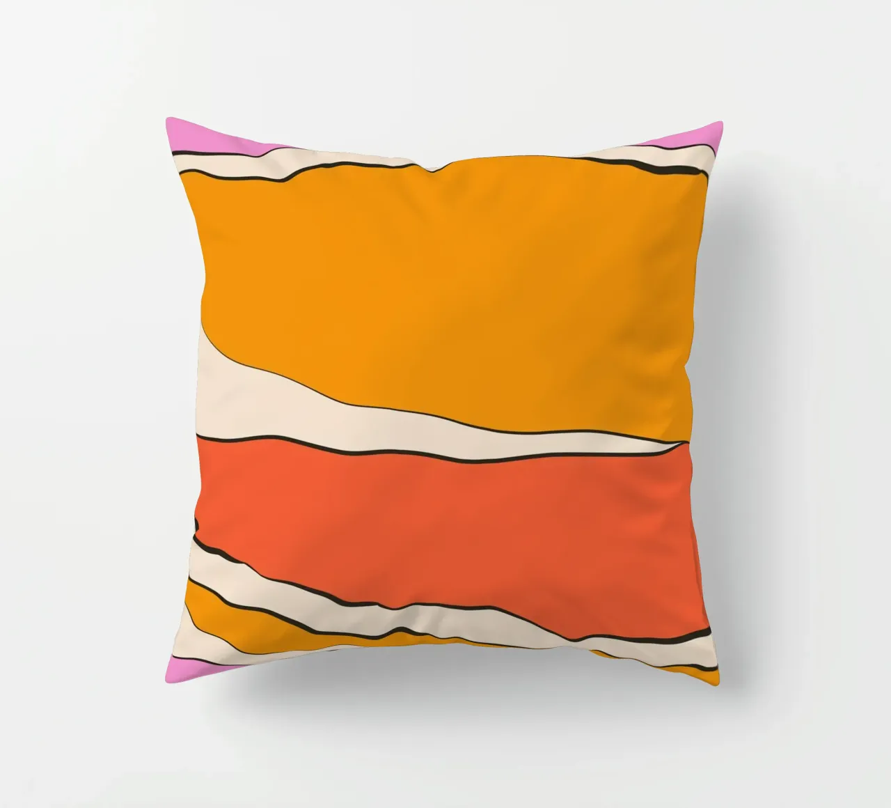 Warm pink orange lines decorative cushion by BAINAI