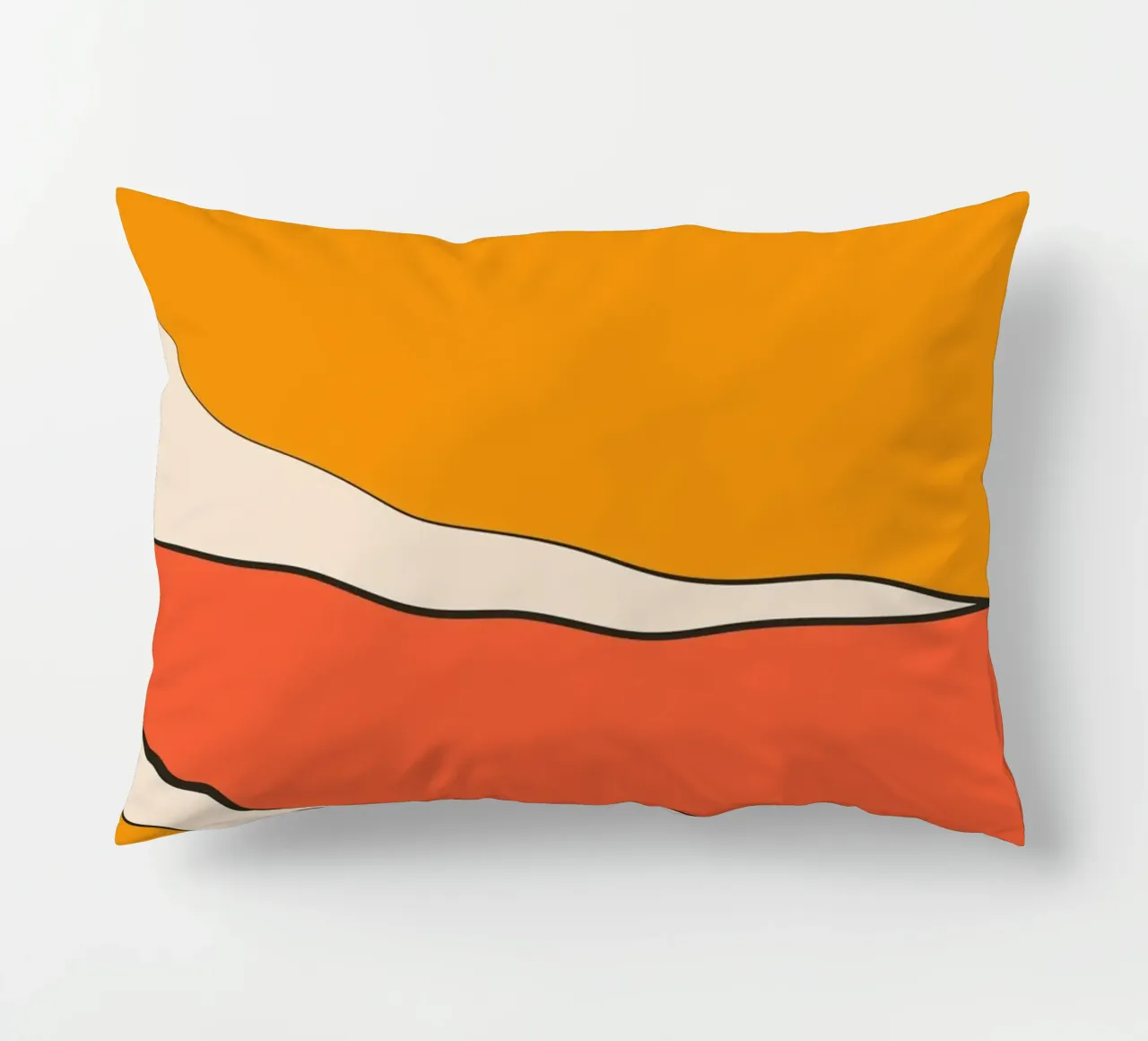 Warm pink orange lines decorative cushion by BAINAI
