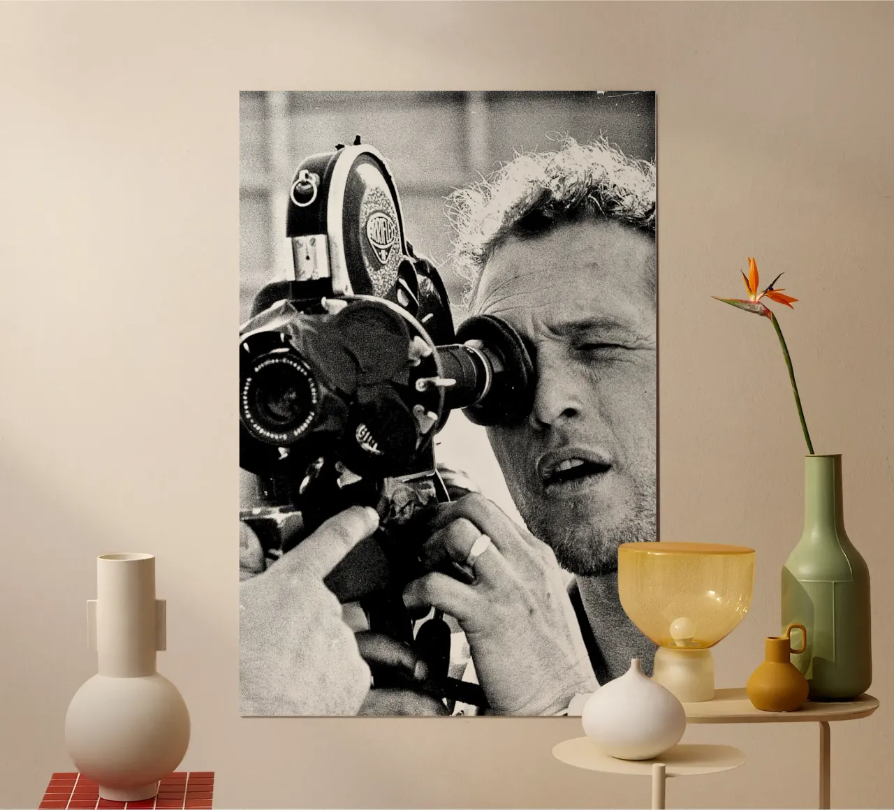 Paul Newman with camera poster by April Lewis