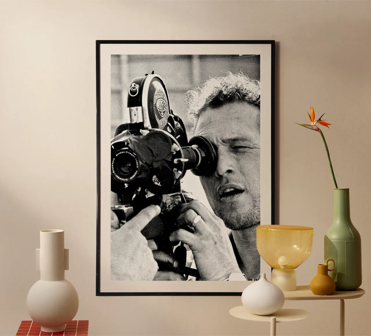Paul Newman with camera poster by April Lewis