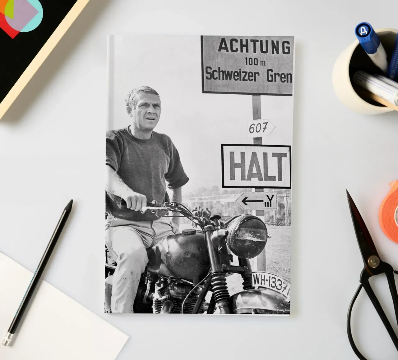 Steve McQueen in The Great Escape notebook by April Lewis
