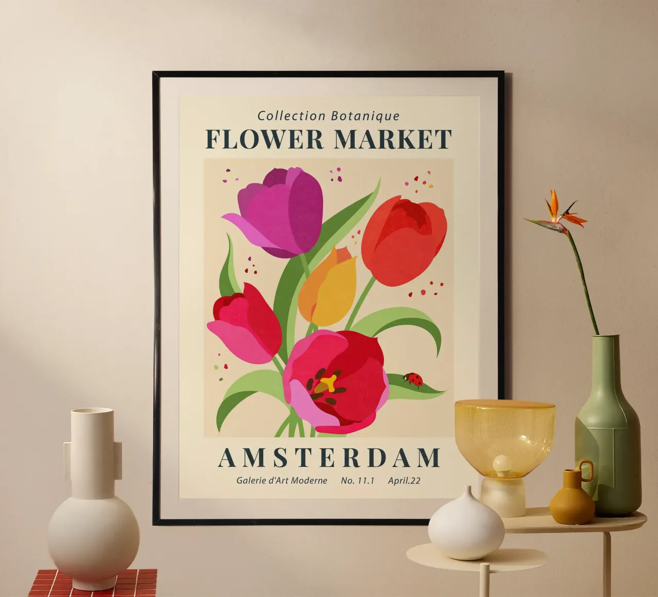 Mercato dei fiori Amsterdam III poster con telaio in legno da Mollyshop