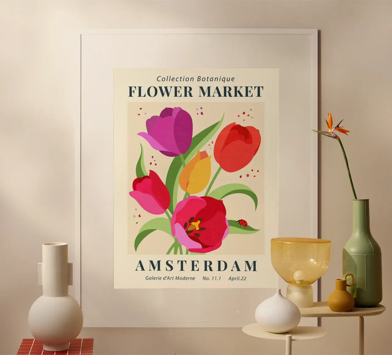 Mercato dei fiori Amsterdam III poster con telaio in legno da Mollyshop