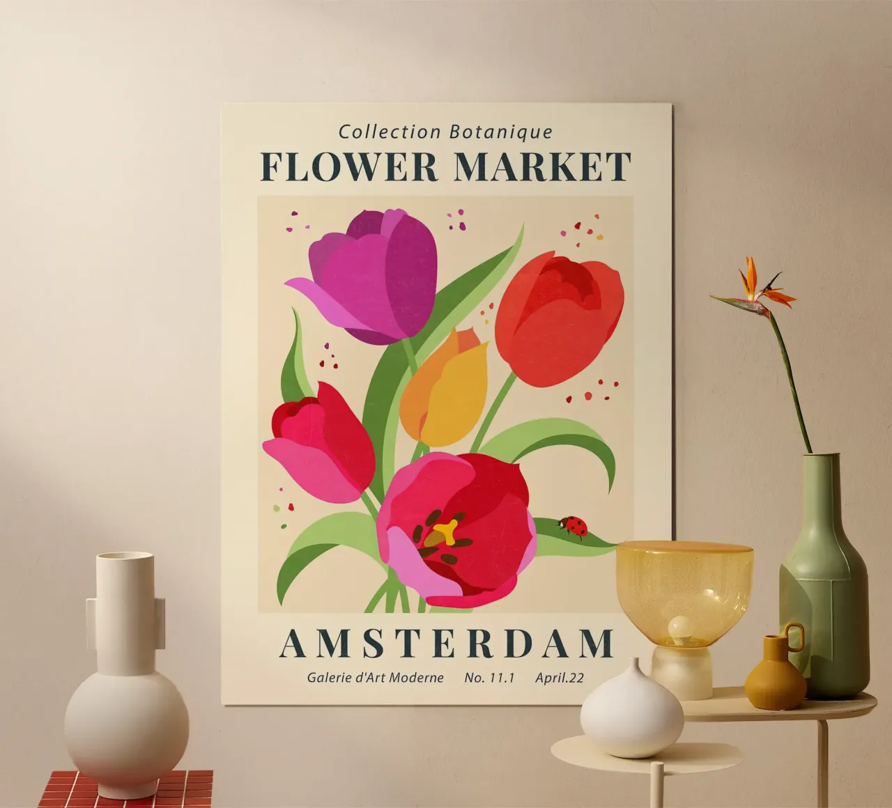 Mercato dei fiori Amsterdam III poster con telaio in legno da Mollyshop