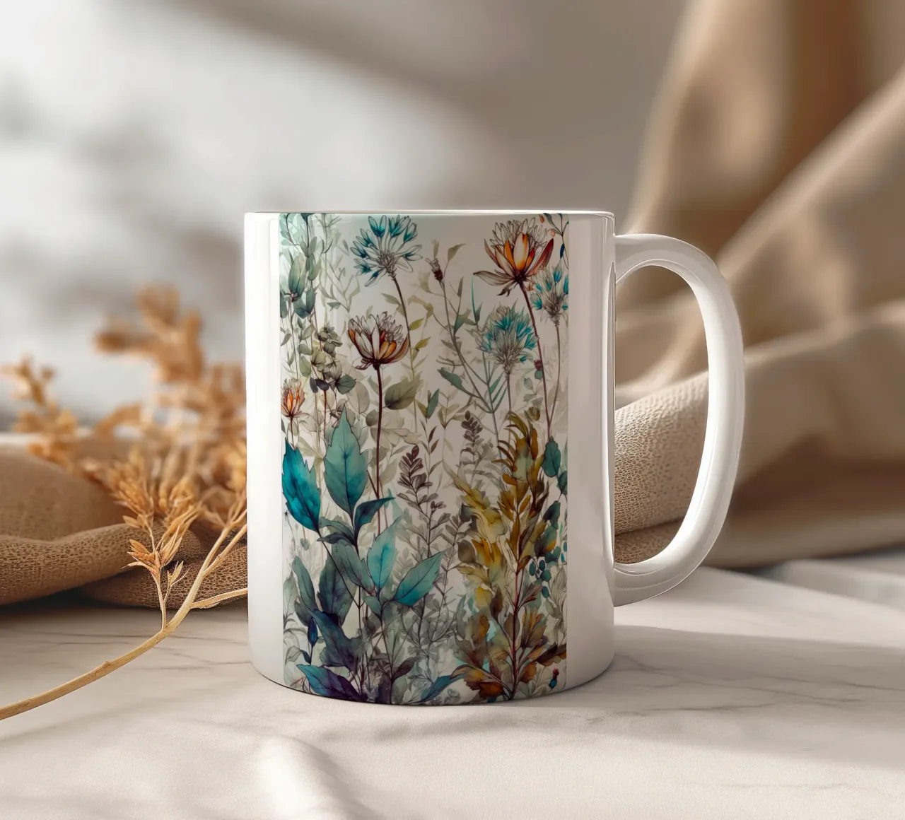 Prato chiaro di piante selvatiche art tazza in ceramica da Justyna Jaszke JBJart