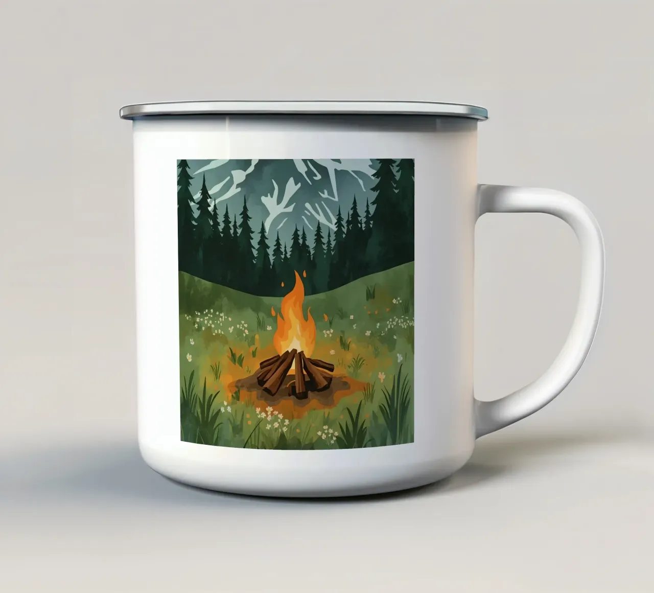 Falò in un prato di montagna tazza in smalto da DesignDoodle