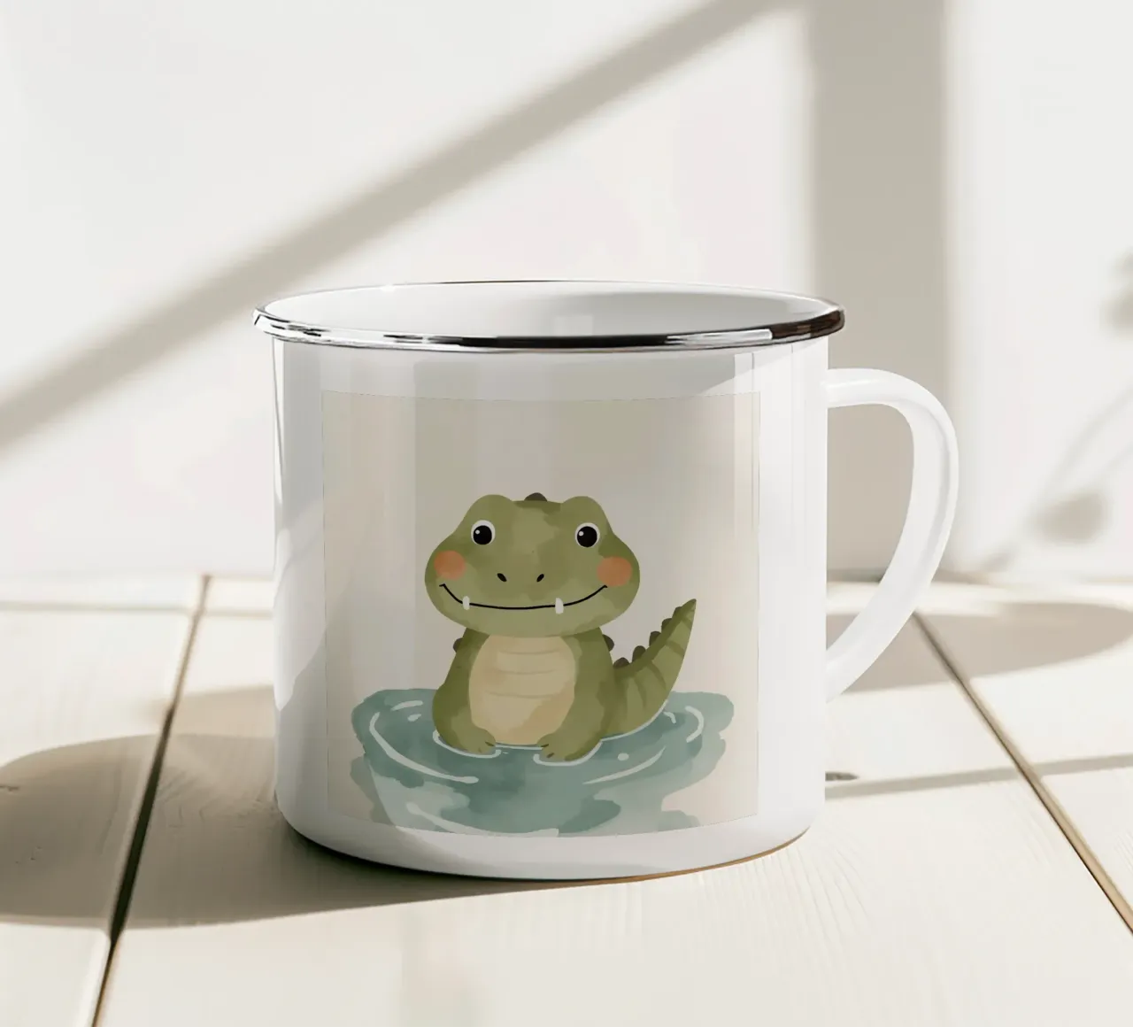 Carino l'alligatore dei cartoni animati in acqua tazza in smalto da DesignDoodle