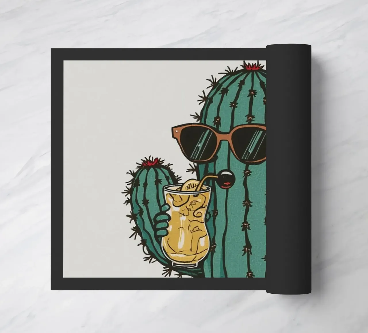 Cool Cartoon cactus con occhiali da sole con in mano un drink zerbino da DesignDoodle