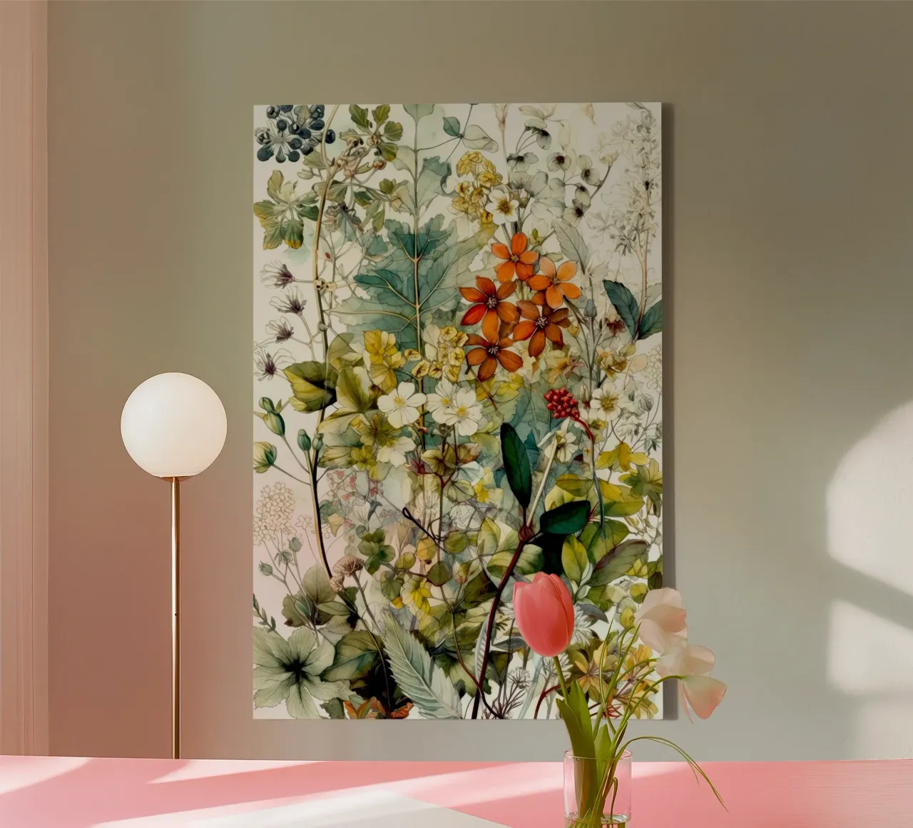 Wilde kruidenweide canvas met Baklijst van Justyna Jaszke JBJart