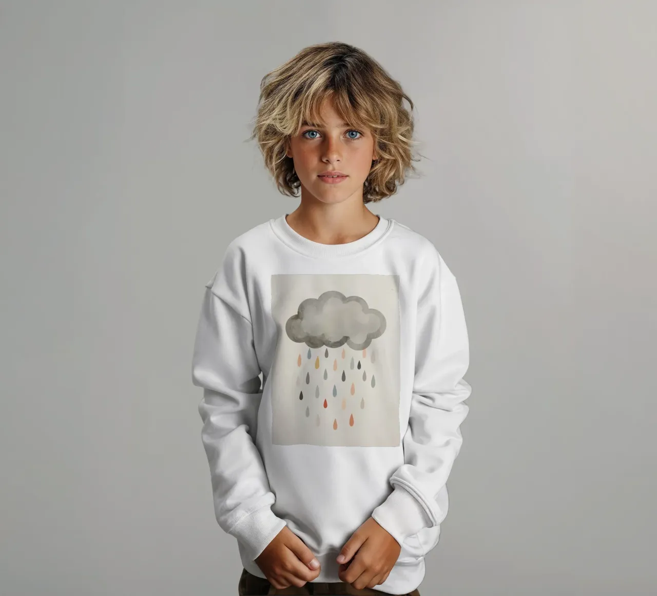 Nuvola con gocce di pioggia colorate felpa bambino da DesignDoodle