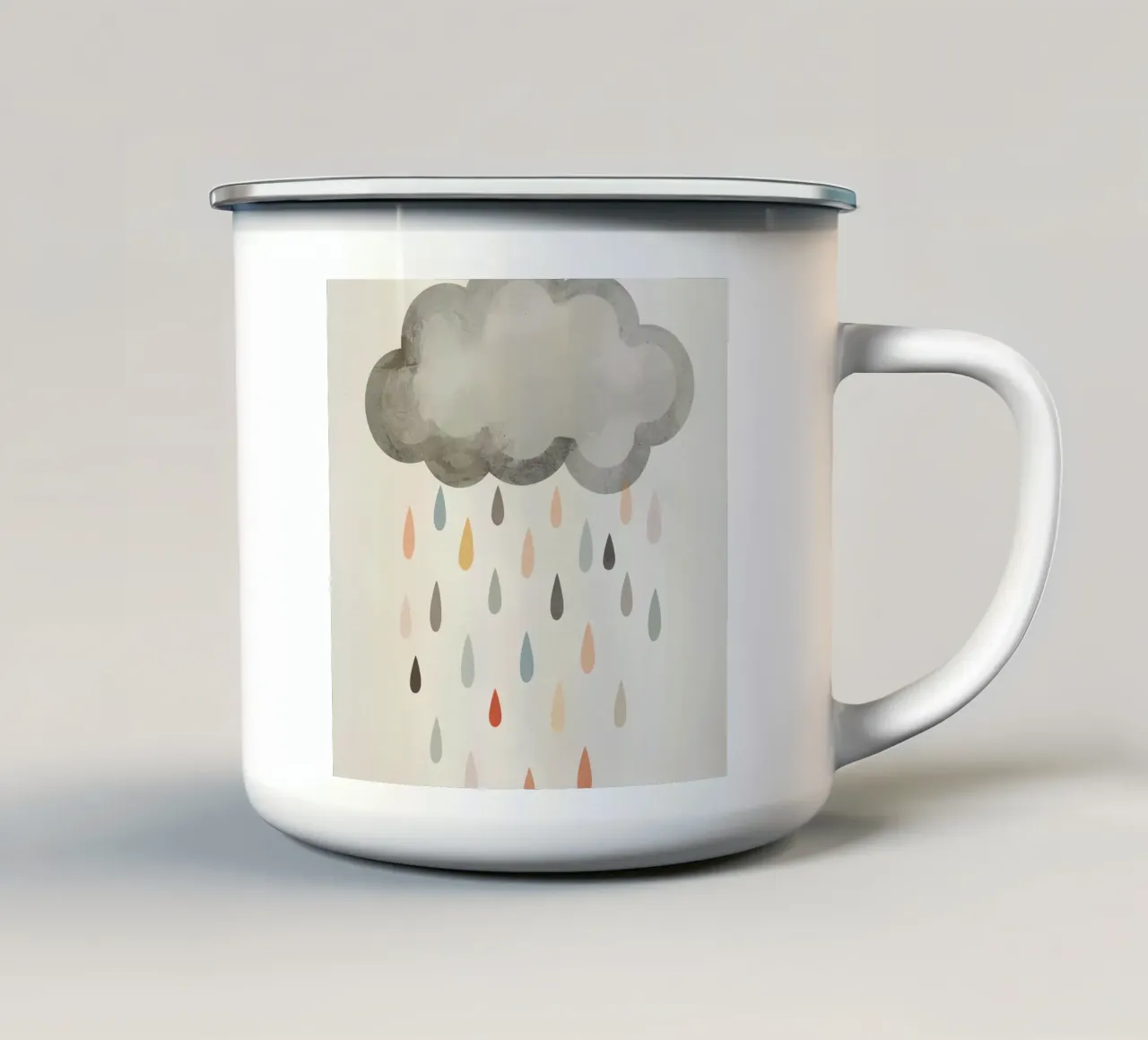 Nuvola con gocce di pioggia colorate tazza in smalto da DesignDoodle