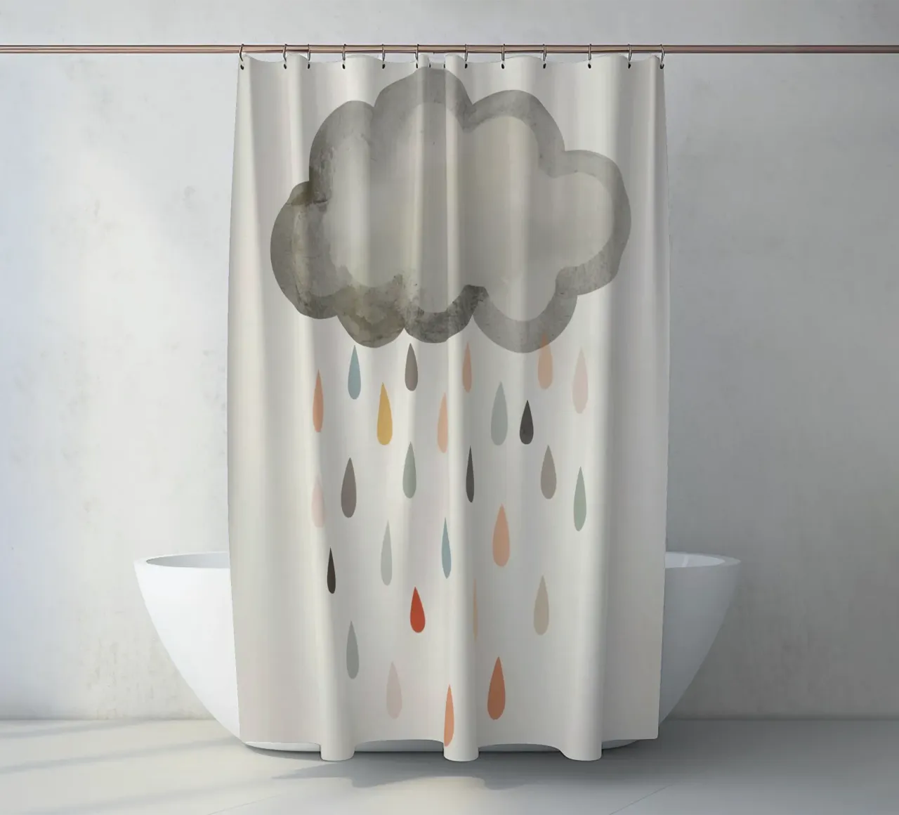 Nuvola con gocce di pioggia colorate tenda da doccia da DesignDoodle