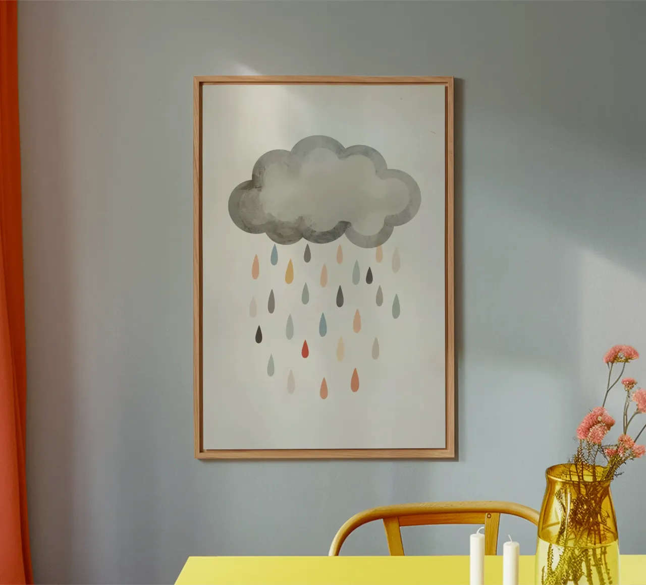 Nuvola con gocce di pioggia colorate alluminio dibond da DesignDoodle