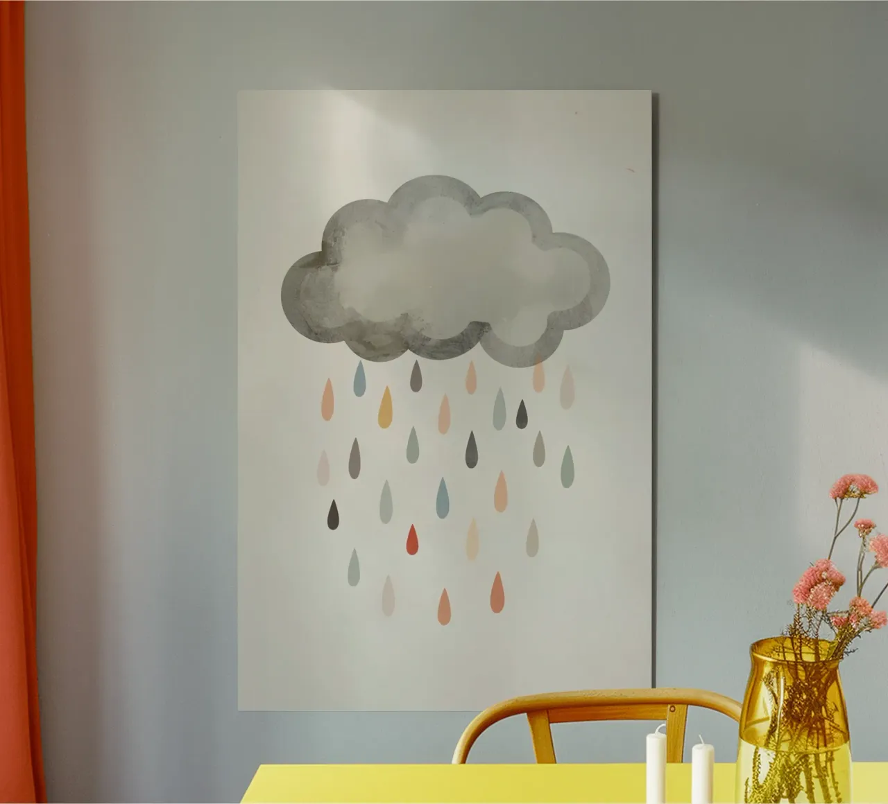 Nuvola con gocce di pioggia colorate alluminio dibond da DesignDoodle