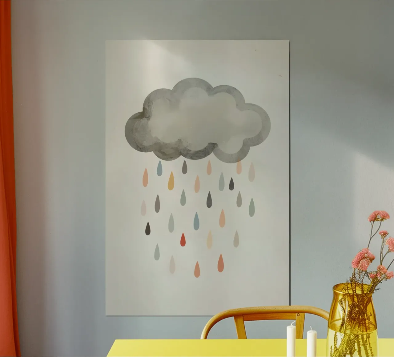 Nuvola con gocce di pioggia colorate carta hahnemühle da DesignDoodle